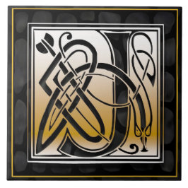 Keltischer schwarzer Stein J Monogram Tile Fliese