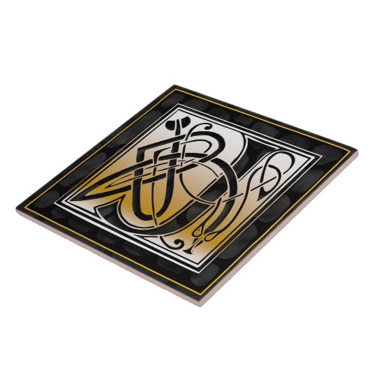 Keltischer schwarzer Stein J Monogram Tile Fliese (Seite)