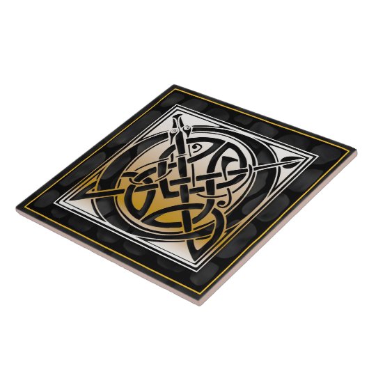 Keltischer schwarzer Stein O Monogramm Tile Fliese (Seite)
