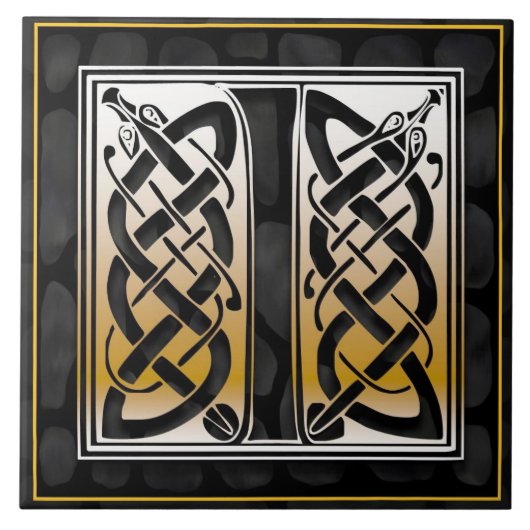 Keltischer schwarzer Stone I Monogramm erste Tile Fliese (Vorderseite)