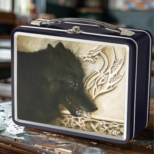 Keltischer Schwarzer Wolf Metall Brotdose