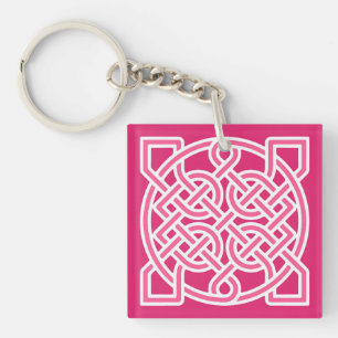 Keltischer Seemannsknoten, Fuchsia Rosa und Weiß Schlüsselanhänger