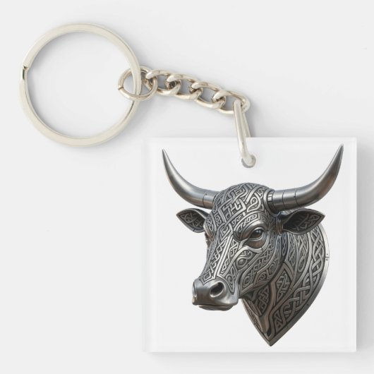Keltischer Silber Stierkopf Wikinger Keltisch Schlüsselanhänger (Vorderseite)