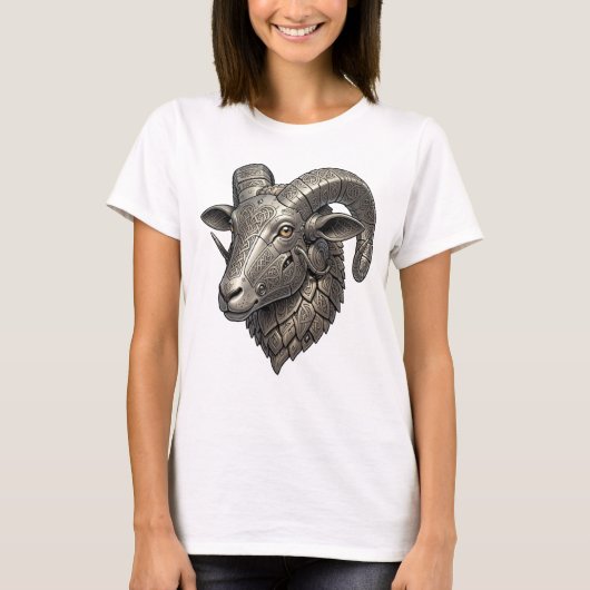 Keltischer Silber Widderkopf mit Knotenmustern T-Shirt (Vorderseite)