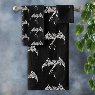 Keltischer Stammesdrache Knotenwerk Schwarz Weiß F Badhandtuch Set
