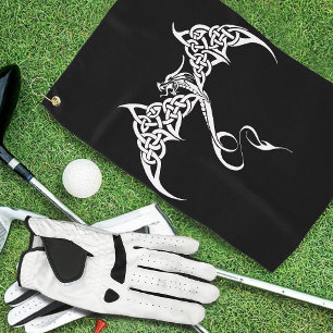 Keltischer Stammesdrache Knotenwerk Schwarz Weiß F Golfhandtuch
