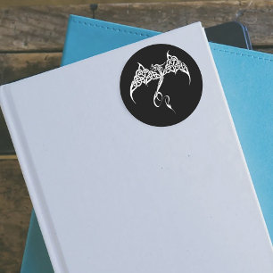 Keltischer Stammesdrache Knotenwerk Schwarz Weiß F Runder Aufkleber