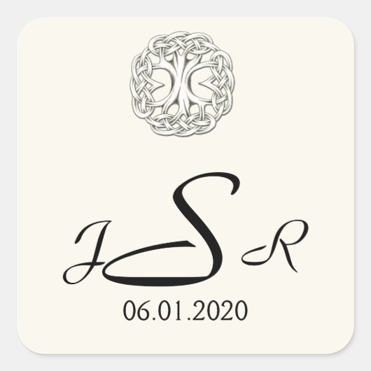 Keltischer Tree des Lebens Monogramm-Aufkleber Quadratischer Aufkleber (Vorderseite)