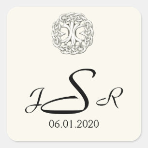 Keltischer Tree des Lebens Monogramm-Aufkleber Quadratischer Aufkleber