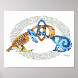 Keltischer Vogel und Hase mit Rahmen Poster