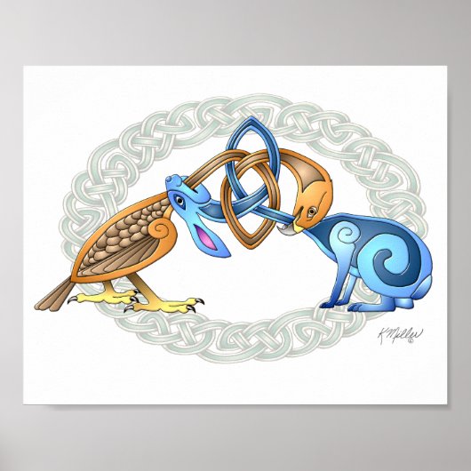 Keltischer Vogel und Hase mit Rahmen Poster (Vorne)