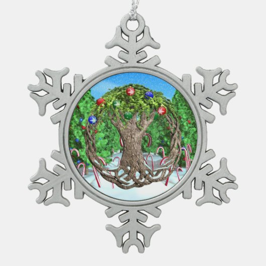 Keltischer Weihnachtsbaum Schneeflocken Zinn-Ornament (Vorderseite)
