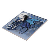 Keltischer Wintermond Fee Blaue Schneeflocken Fant Fliese (Seite)