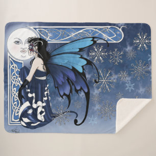 Keltischer Wintermond Fee Blaue Schneeflocken Fant Sherpadecke