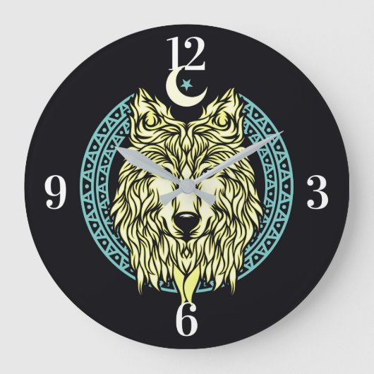 Keltischer Wolf Große Wanduhr (Vorderseite)