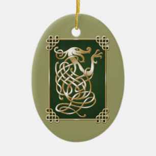 Keltischer Wolf - Grüner Hintergrund Keramikornament