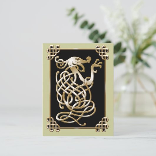 Keltischer Wolf - Schwarzer Hintergrund Postkarte (Stehend Vorderseite)