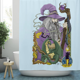 Keltischer Zauberer-Drache Fantasy Lila Duschvorhang
