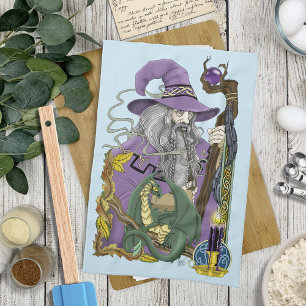Keltischer Zauberer-Drache Fantasy Lila Geschirrtuch