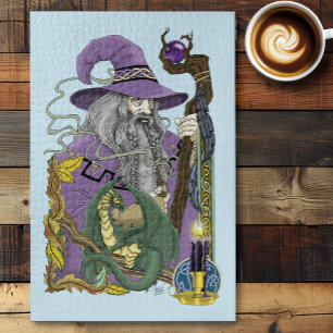 Keltischer Zauberer-Drache Fantasy Lila Puzzle