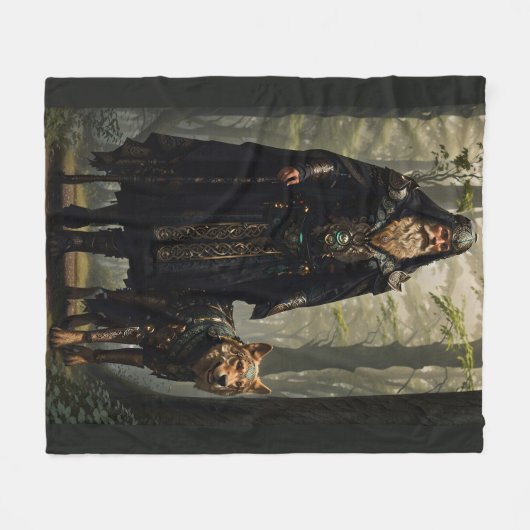 Keltischer Zauberer und Wolf Fleecedecke (Vorderseite (Horizontal))