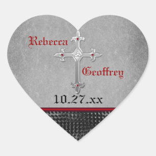 Keltisches Cross Rot, Schwarz, Grau-Hochzeitsticke Herz-Aufkleber