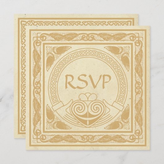 keltisches Design mit Claddagh Wedding RSVP Einladung (Vorne/Hinten)