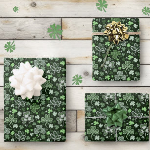 Keltisches Kleeblattmuster Grüne Irische Herzen Geschenkpapier Set