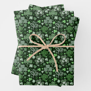 Keltisches Kleeblattmuster Grüne Irische Herzen Geschenkpapier Set
