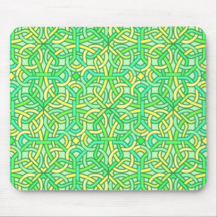 Keltisches Knoten-Irisches Flechtmuster Grün Gelb Mousepad