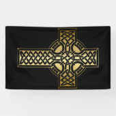 Keltisches Knoten-Kreuz im Gold und im Schwarzen Banner (Horizontal)