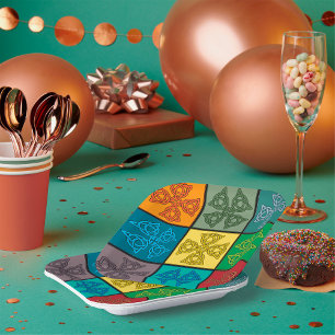 Keltisches Knotenkreuzmuster Pop-Art Pappteller