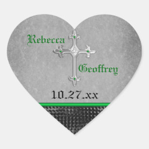 Keltisches Kreuz, grün, schwarz, graue Hochzeitsti Herz-Aufkleber