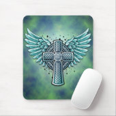 Keltisches Kreuz mit den Flügeln (blau) Mousepad (Mit Mouse)