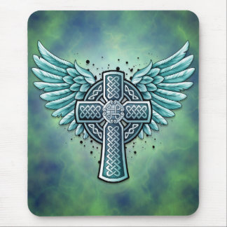 Keltisches Kreuz mit den Flügeln (blau) Mousepad