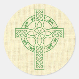 Keltisches Kreuz mit Shamrock-Ring Runder Aufkleber