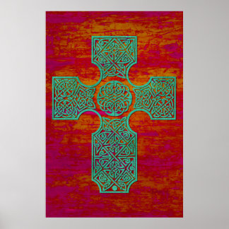 Keltisches Kreuz: Patina auf Rot Poster