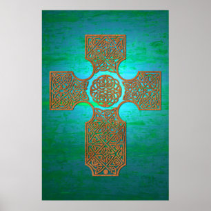 Keltisches Kreuz: Rost auf Aquamarin Poster