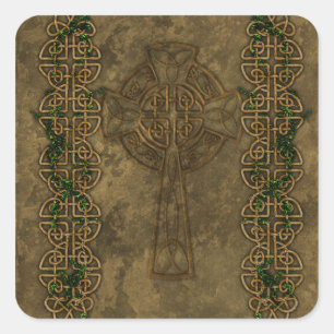 Keltisches Kreuz und keltische Knoten Quadratischer Aufkleber