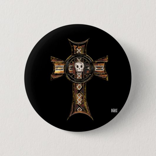 Keltisches Kreuz und Schädel (Gold) Button (Vorderseite)