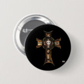 Keltisches Kreuz und Schädel (Gold) Button (Vorne & Hinten)