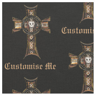 Keltisches Kreuz und Schädel (Gold) Stoff