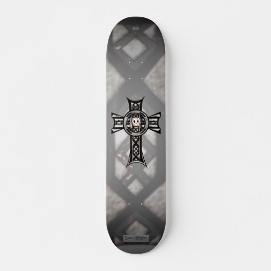 Keltisches Kreuz und Schädel (Silber) Skateboard (Vorne)
