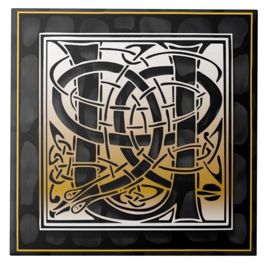 Keltisches Schwarzsteine-U-Monogramm, erste Tile Fliese (Vorderseite)