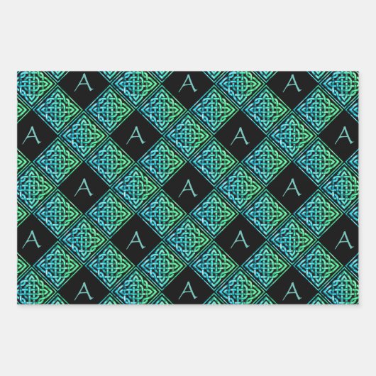 Keltisches Set für Monogramm, 3 Geschenkpapier Set (Vorderseite 3)