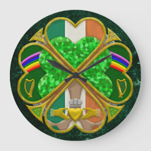 Keltisches Shamrock-Erbesymbol Irisch Inspiriert Große Wanduhr