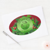 Keltisches Weihnachten Spiral mit Holly Ovaler Aufkleber (Umschlag)