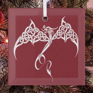 Keltisches Weihnachten Stammesdrache Rot Weiß Ornament Aus Glas