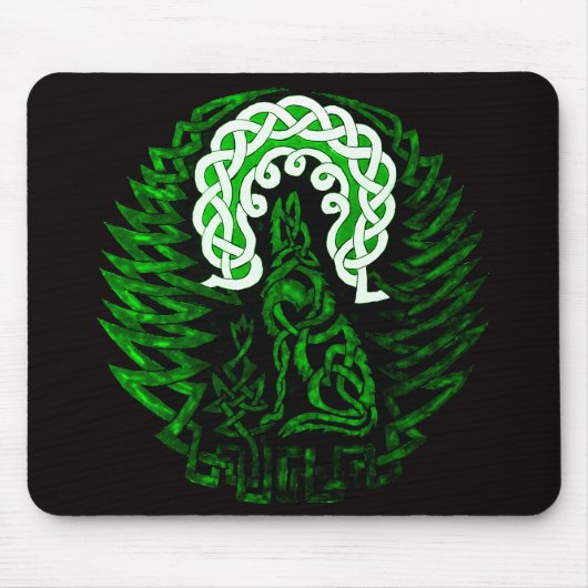 Keltisches Wolf-/Mondgrün Mousepad (Vorne)