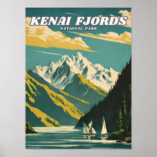 Kenai Fjords National Park Illustration Retro Deko